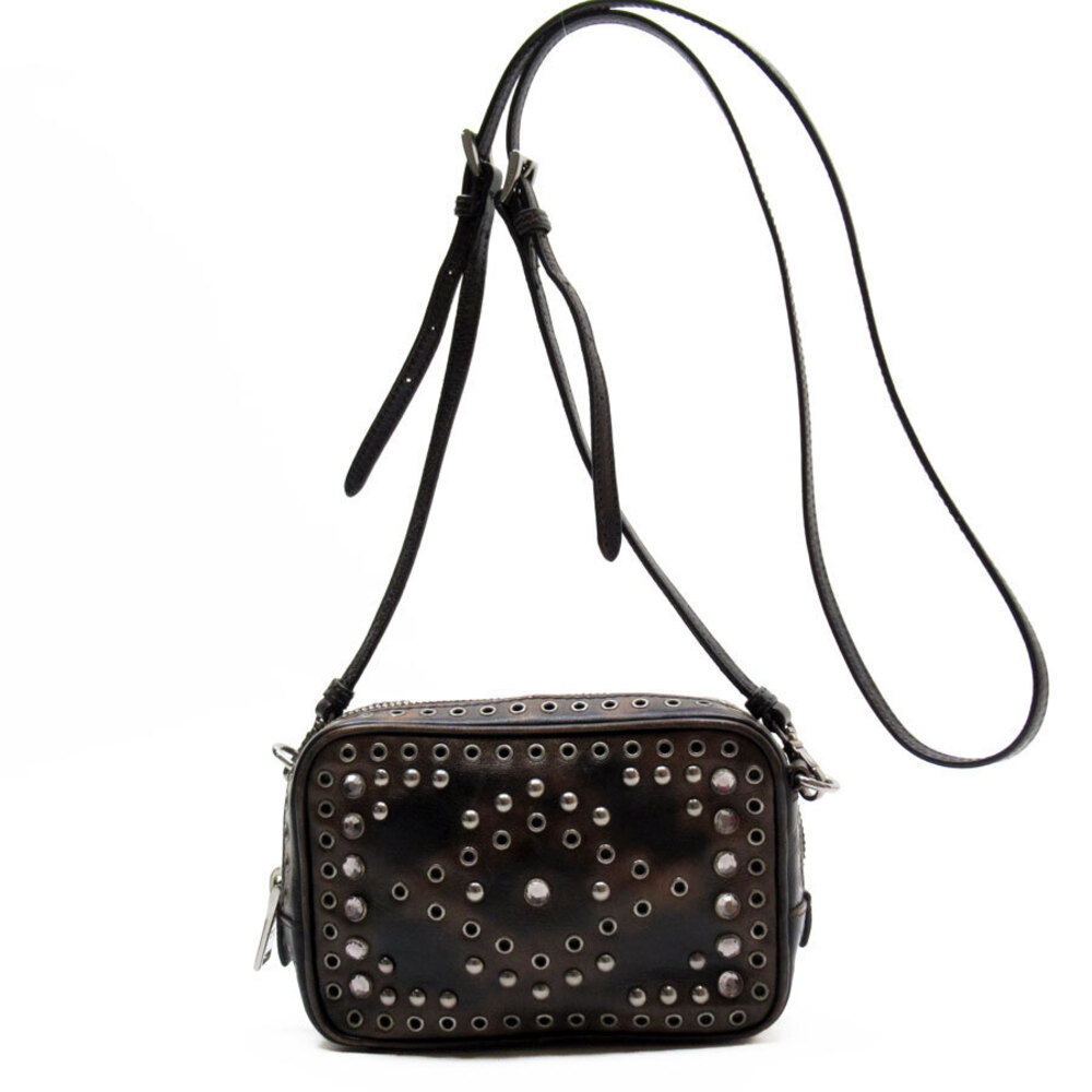 Prada crossbody shoulder bag leather metal brown black silver